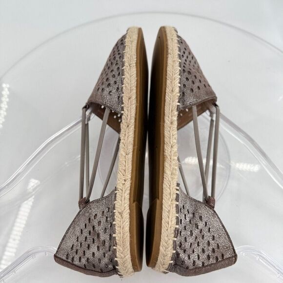 Eileen Fisher Womens Lee Espadrille Flat Size 5.5 Gray Metallic Distress Leather - Picture 8 of 15